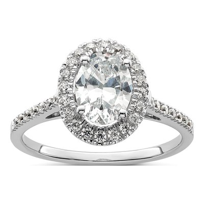 14K White Gold Diamond Oval Halo Engagement Ring Semi-Mount