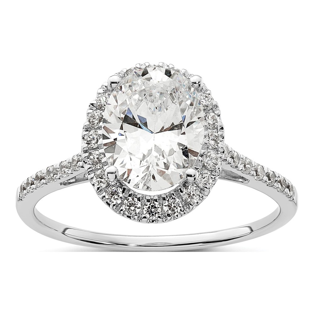 14K White Gold Diamond Oval Halo Engagement Ring Semi-Mount