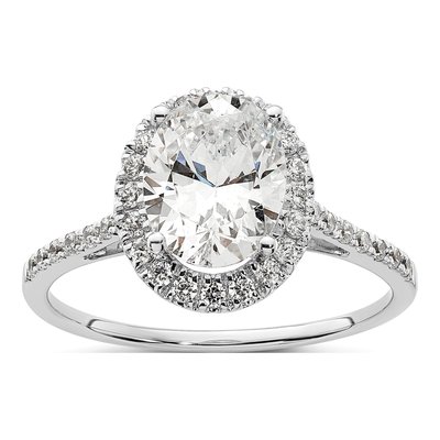 14K White Gold Diamond Oval Halo Engagement Ring Semi-Mount
