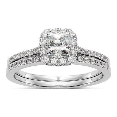 14K White Gold Cushion Halo Engagement Ring Mounting – view 8