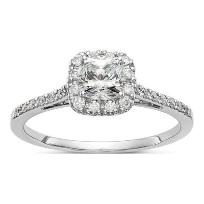14K White Gold Cushion Halo Engagement Ring Mounting