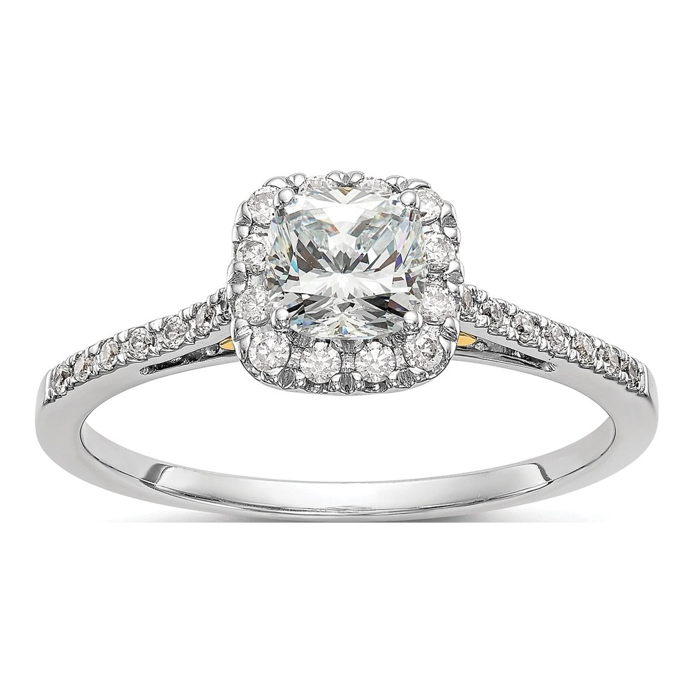 14K Two-Tone Gold Diamond Halo Engagement Ring Semi-Mount