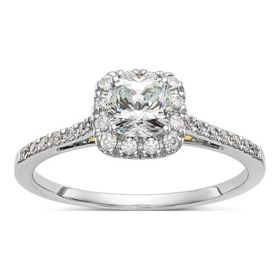 14K Two-Tone Gold Diamond Halo Engagement Ring Semi-Mount