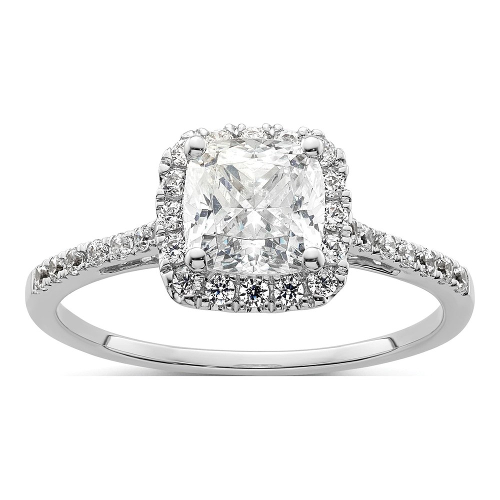 14K White Gold Diamond Halo Engagement Ring Semi-Mount