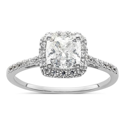 14K White Gold Diamond Halo Engagement Ring Semi-Mount