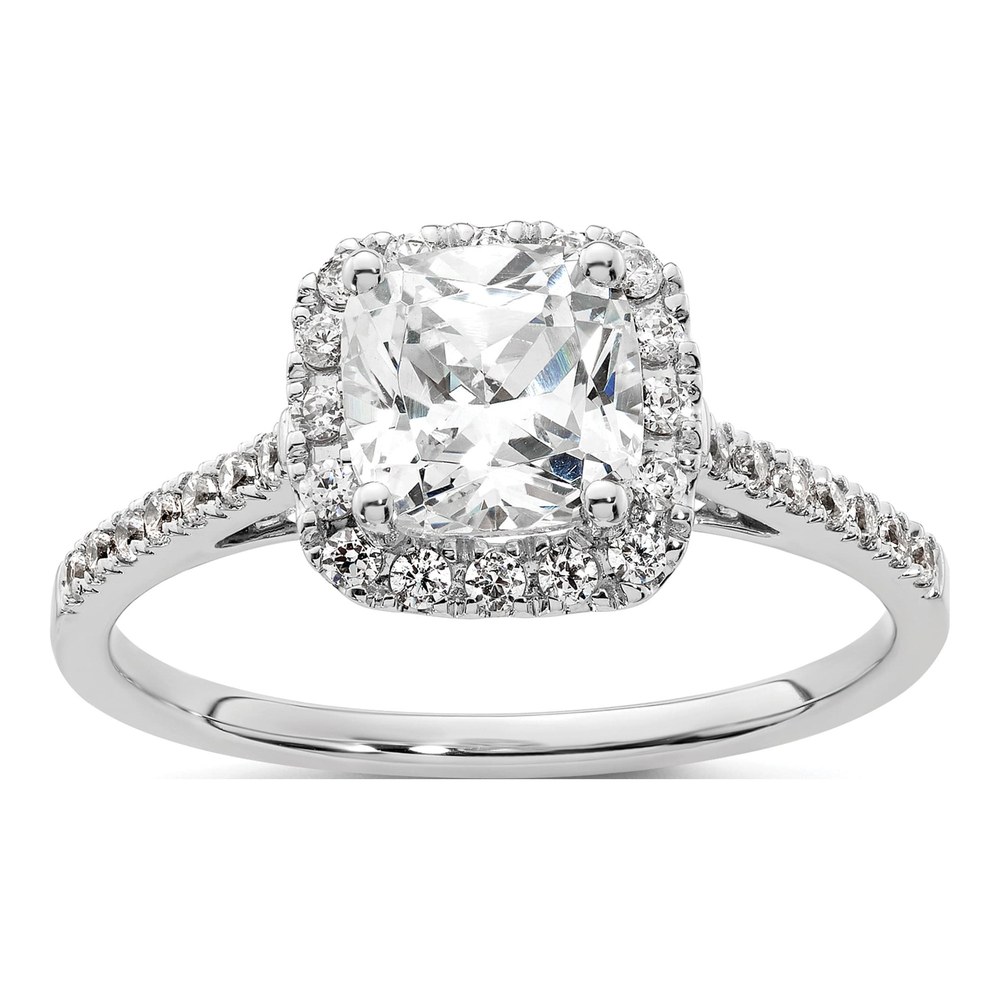 14K Two-Tone Halo Diamond Semi-Mount Ring, Size 7