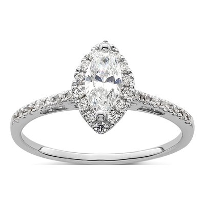 14K White Gold Diamond Marquise Halo Engagement Ring Semi-Mount