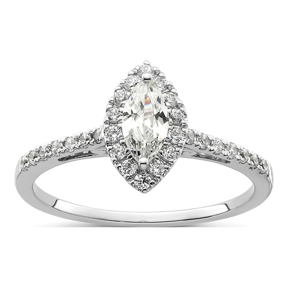 14K White Gold Diamond Halo Marquise Engagement Ring Semi-Mount