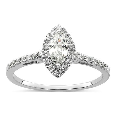 14K White Gold Diamond Halo Marquise Engagement Ring Semi-Mount