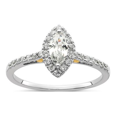 14K Two-Tone Gold Diamond Halo Engagement Ring Semi-Mount