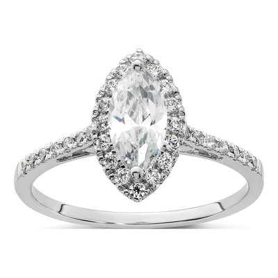 14K White Gold Diamond Marquise Halo Engagement Ring Semi-Mount