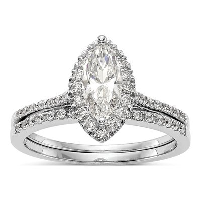 14K White Gold Diamond Marquise Halo Engagement Ring Semi-Mount – view 7