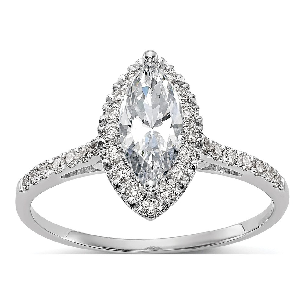 14K White Gold Diamond Marquise Halo Engagement Ring Semi-Mount