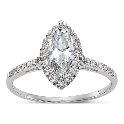 14K White Gold Diamond Marquise Halo Engagement Ring Semi-Mount