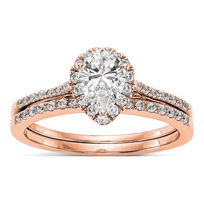 14K Rose Gold Diamond Pear Halo Engagement Ring Semi-Mount – view 8