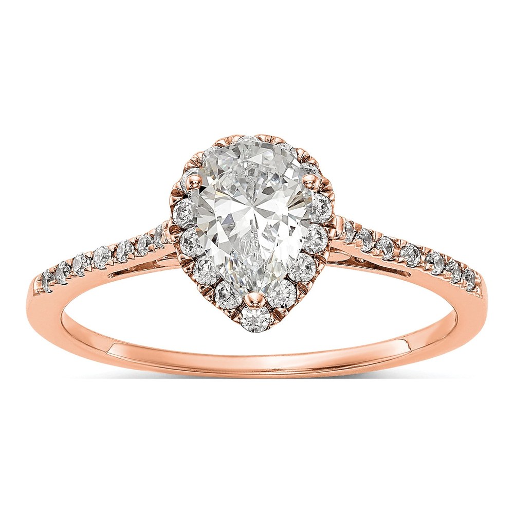 14K Rose Gold Pear Halo Diamond Semi-Mount Ring