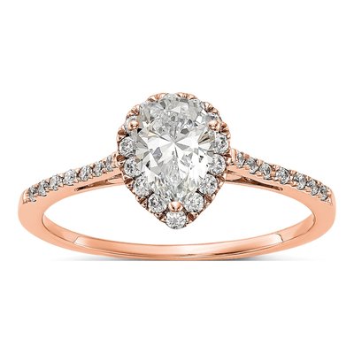 14K Rose Gold Diamond Pear Halo Engagement Ring Semi-Mount
