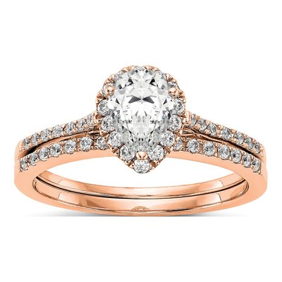 14K Rose Gold Diamond Pear Halo Engagement Ring Semi-Mount – view 7
