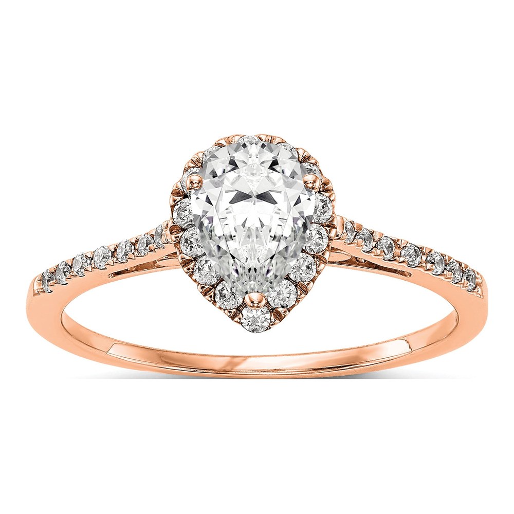 14K Rose Gold Diamond Pear Halo Engagement Ring Semi-Mount