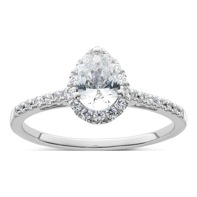 14K White Gold Diamond Halo Engagement Ring Semi-Mount