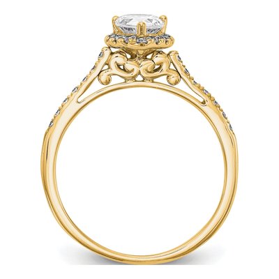 14K Yellow Gold Diamond Pear Halo Engagement Ring Semi-Mount – view 2