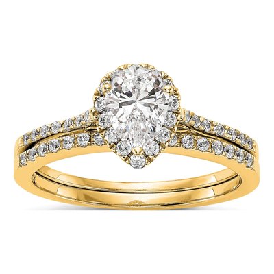 14K Yellow Gold Diamond Pear Halo Engagement Ring Semi-Mount – view 8