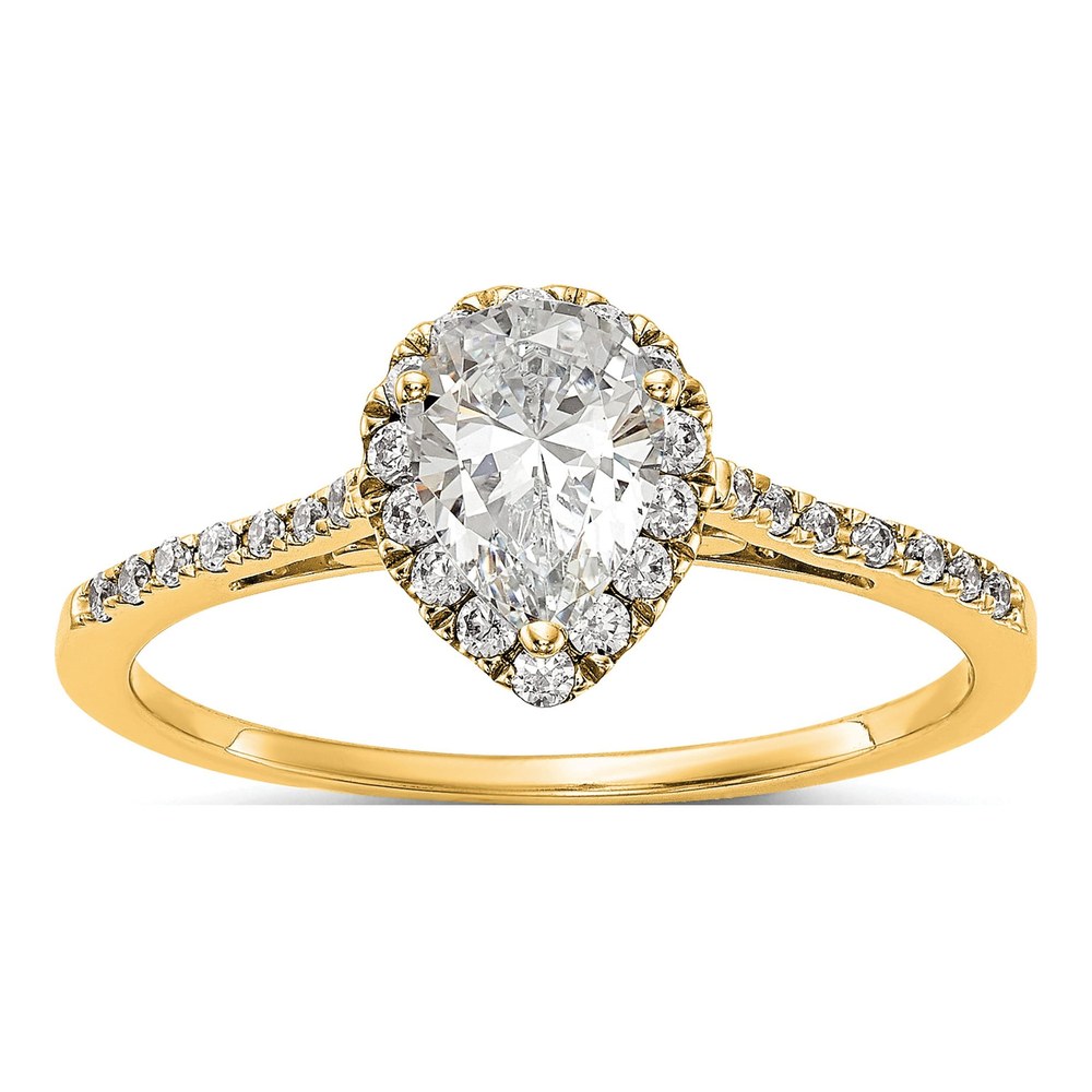 14K Yellow Gold Diamond Pear Halo Engagement Ring Semi-Mount