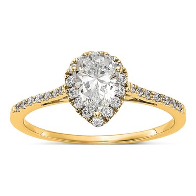 14K Yellow Gold Diamond Pear Halo Engagement Ring Semi-Mount