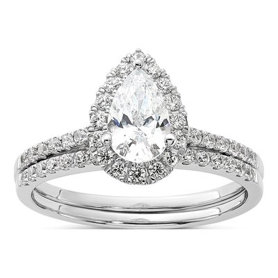 14K White Gold Diamond Pear Halo Engagement Ring Semi-Mount – view 7