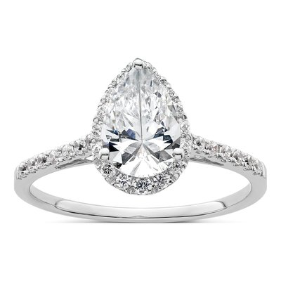 14K White Gold Diamond Halo Engagement Ring Semi-Mount
