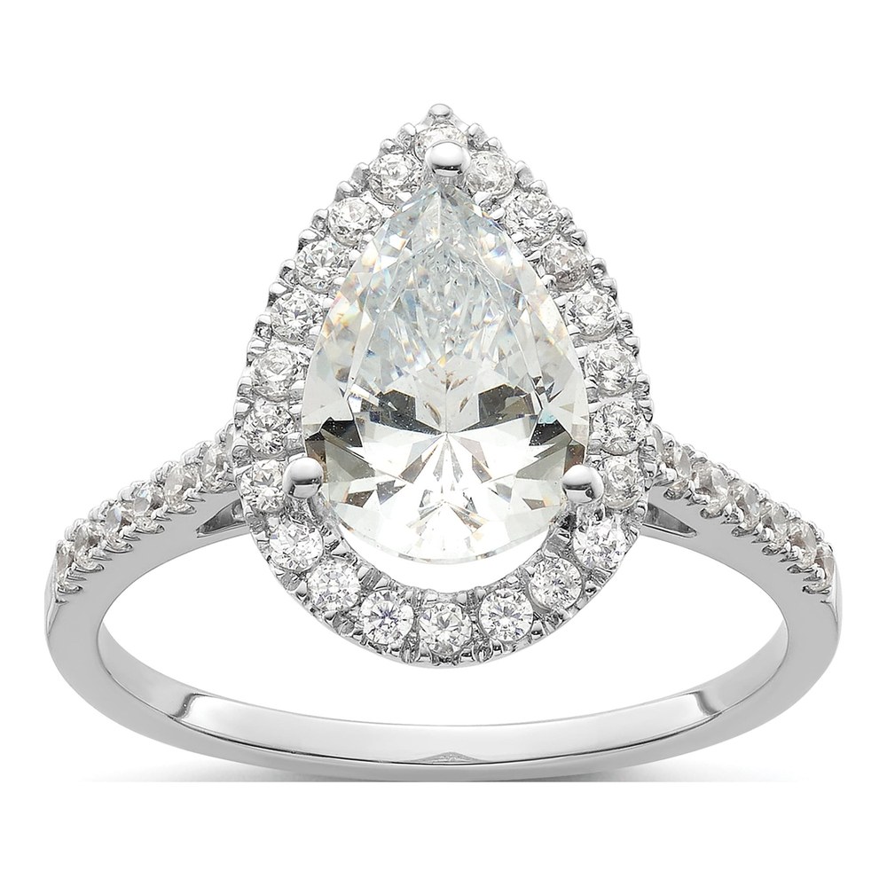 14K White Gold Diamond Halo Engagement Ring Semi-Mount
