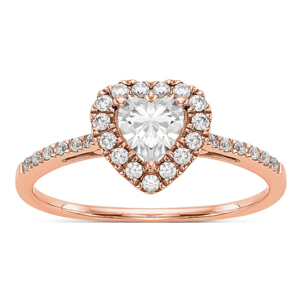 14K Rose Heart Halo Diamond Semi-Mount Engagement Ring