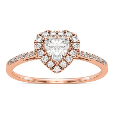 14K Rose Gold Diamond Heart Halo Engagement Ring Semi-Mount