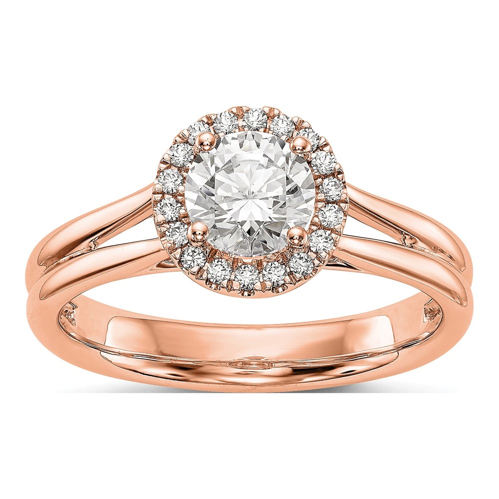 14K Rose Gold Diamond Round Halo Engagement Ring Semi-Mount
