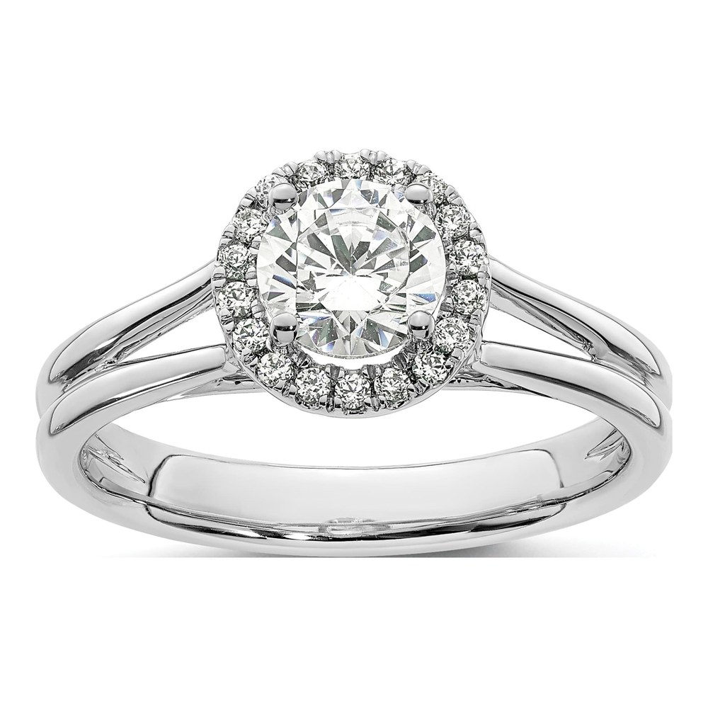 14K White Gold Diamond Halo Engagement Ring Semi-Mount