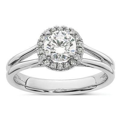 14K White Gold Diamond Halo Engagement Ring Semi-Mount