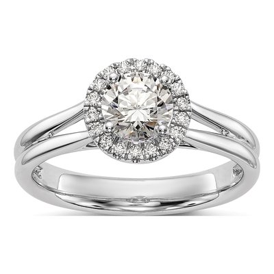 14K White Gold Diamond Halo Engagement Ring Semi-Mount