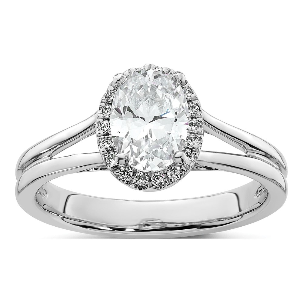 14K White Gold Diamond Halo Engagement Ring Semi-Mount