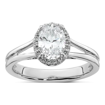 14K White Gold Diamond Halo Engagement Ring Semi-Mount