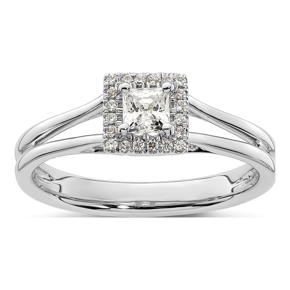 14K White Gold Diamond Halo Engagement Ring Semi-Mount