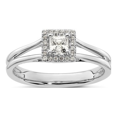 14K White Gold Diamond Halo Engagement Ring Semi-Mount