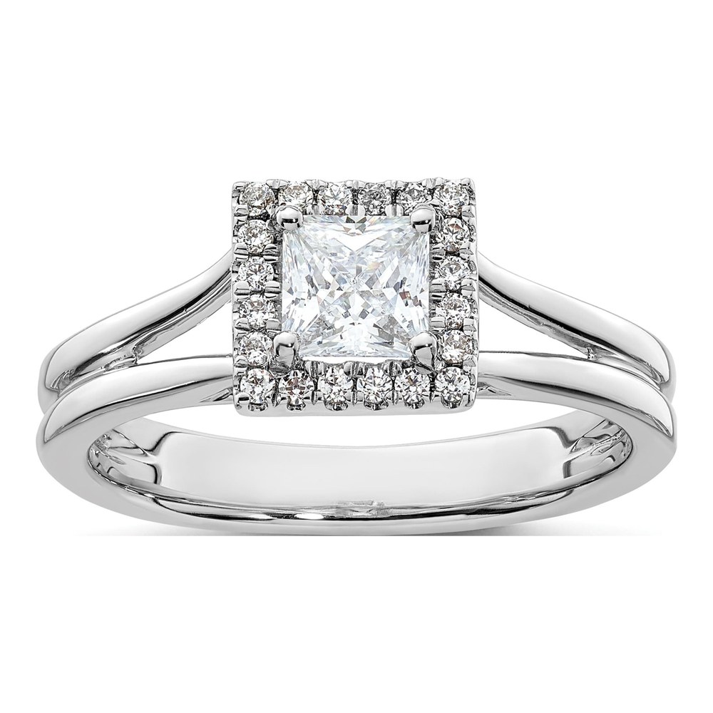 14K White Gold Diamond Halo Engagement Ring Semi-Mount