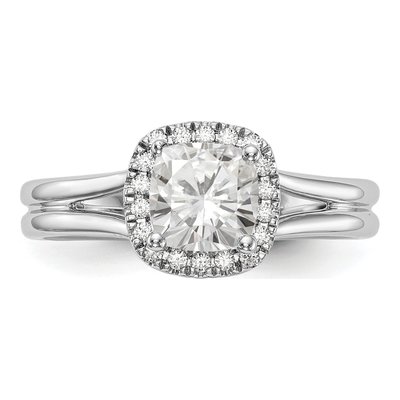 14K White Gold Diamond Cushion Halo Engagement Ring Semi-Mount – view 4