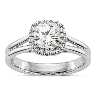14K White Gold Diamond Split Shank Cushion Halo Engagement Ring Semi-Mount