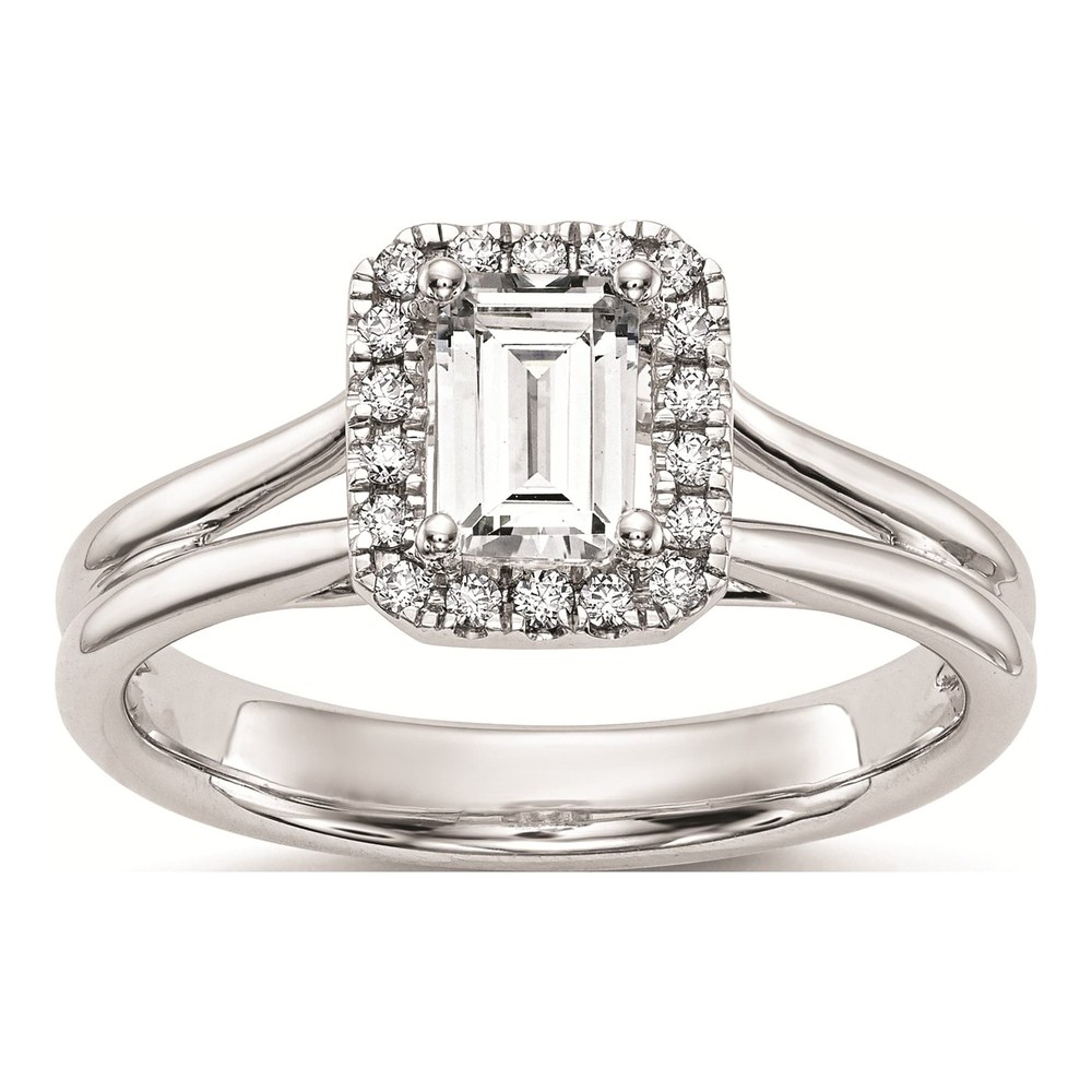 14K White Gold Diamond Halo Engagement Ring Semi-Mount
