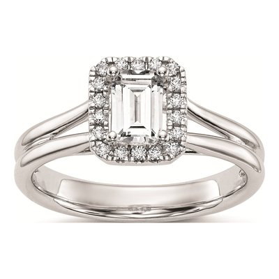 14K White Gold Diamond Halo Engagement Ring Semi-Mount