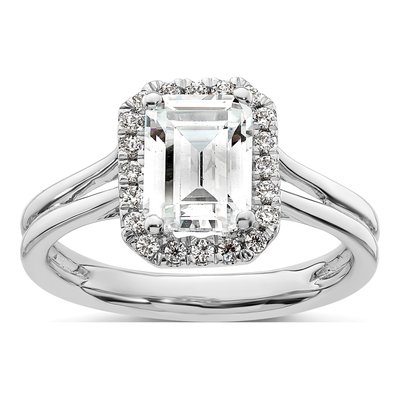 14K White Gold Diamond Halo Setting Engagement Ring Semi-Mount