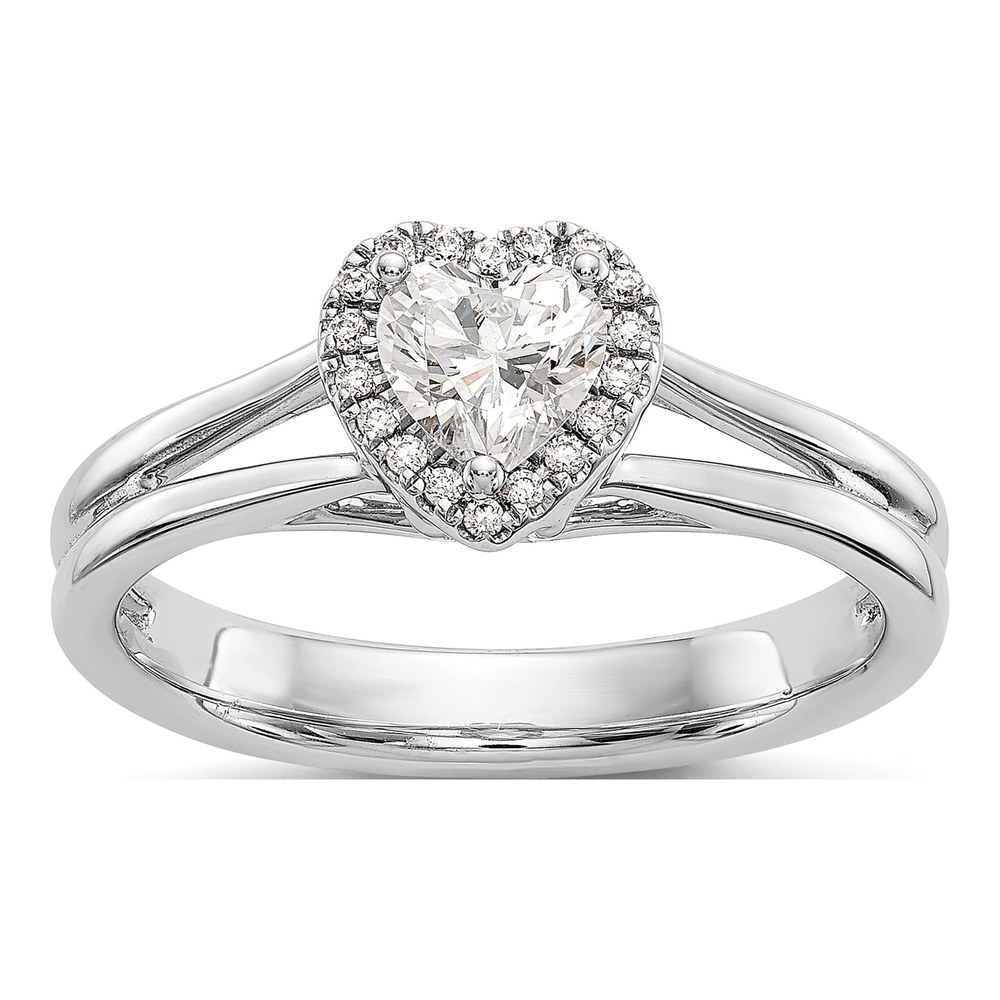 14K White Gold Diamond Halo Engagement Ring Semi-Mount