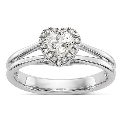 14K White Gold Diamond Halo Engagement Ring Semi-Mount