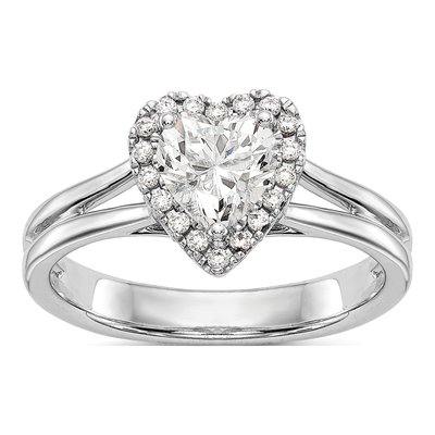 14K White Gold Diamond Halo Engagement Ring Semi-Mount